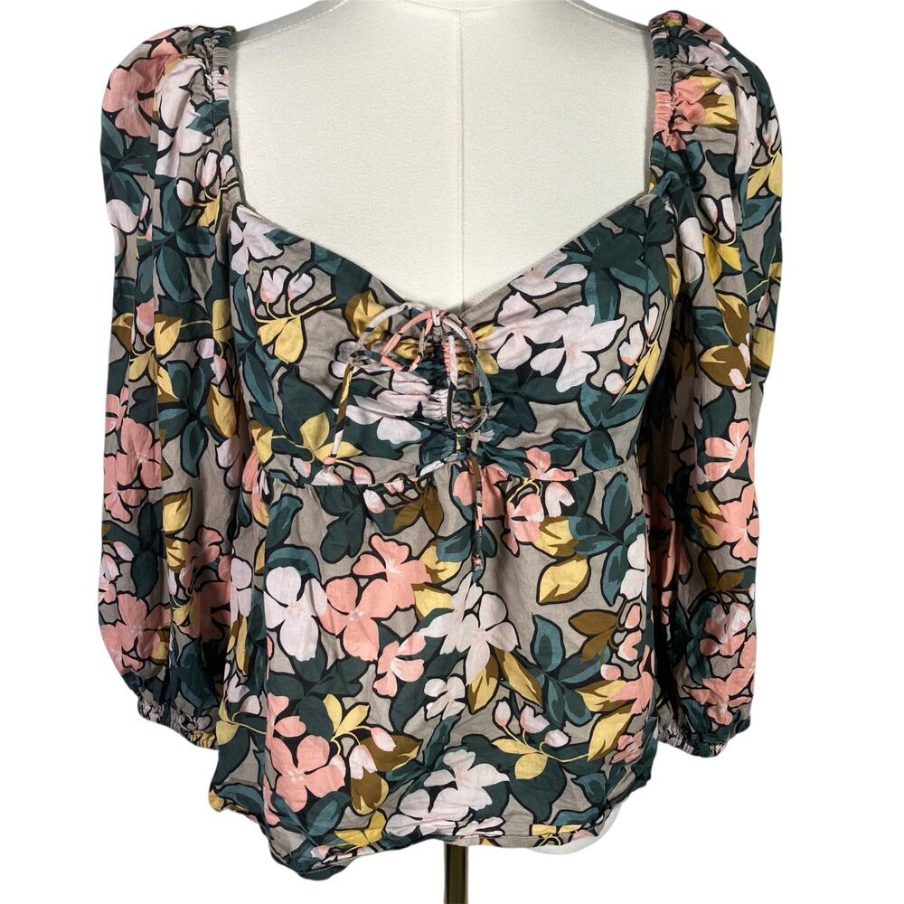 Velvet by Graham & Spencer Floral Cotton Peasant Top Small Boho Romantic Blouse